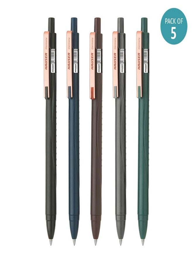 Hauser Germany Enzo Retractable Medium Tip Ball Pen | Minimalistic Ergonomic Body With Copper Color Pocket Clip | Blue Ink, Pack Of 5 - Body Color May Vary - Image 2