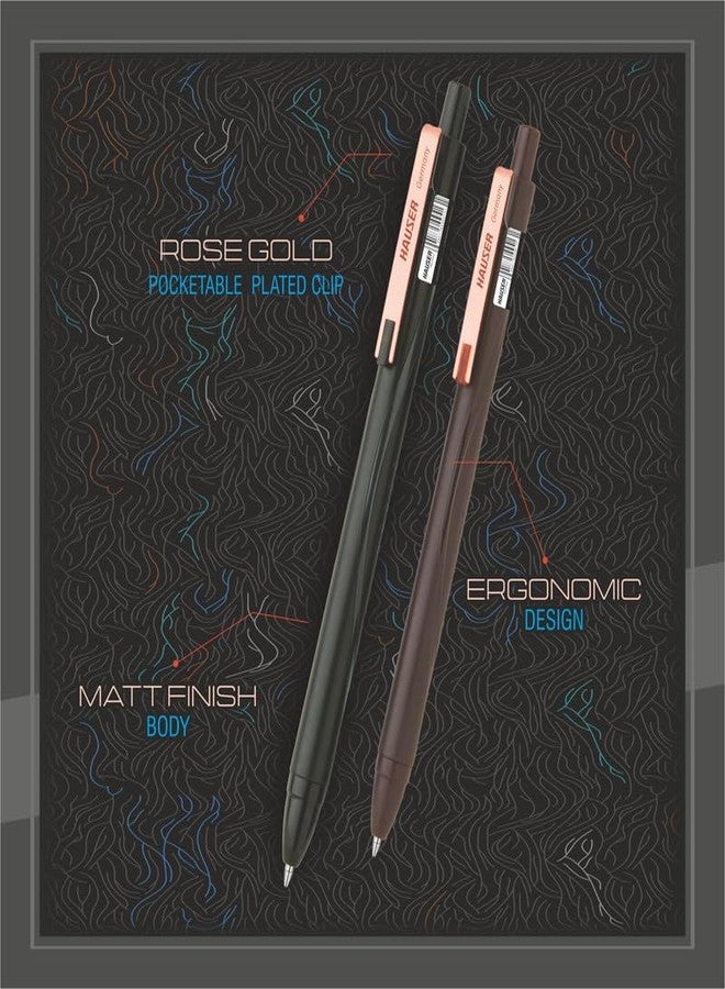 Hauser Germany Enzo Retractable Medium Tip Ball Pen | Minimalistic Ergonomic Body With Copper Color Pocket Clip | Blue Ink, Pack Of 5 - Body Color May Vary - Image 4