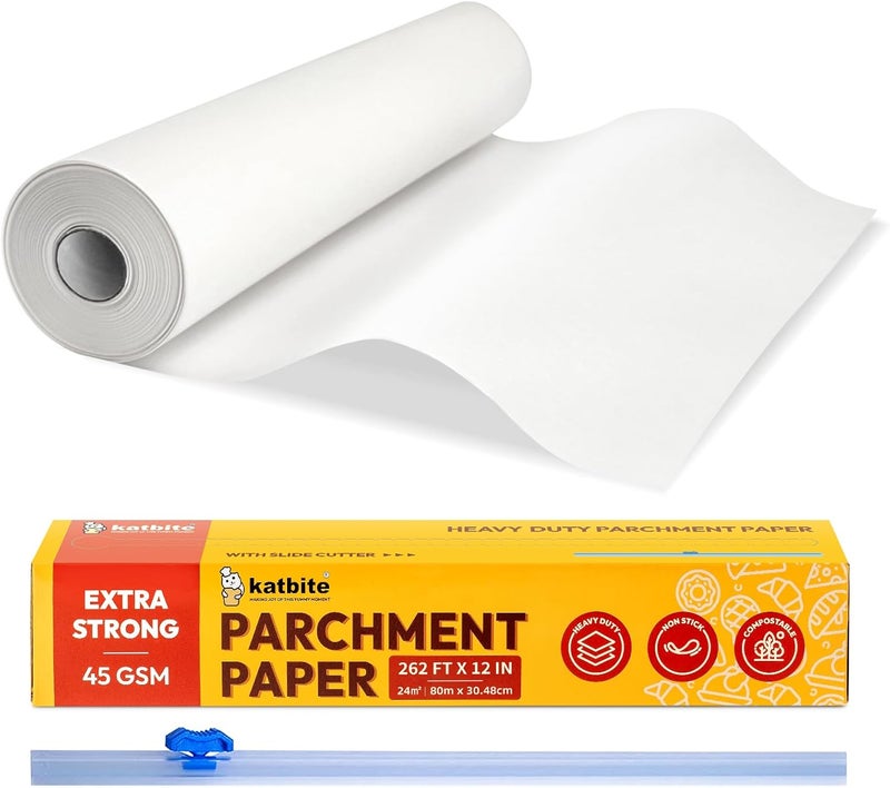 katbite Heavy Duty Parchment Paper Roll for Baking, 12 in x 164 ft Non-Stick Baking Paper for Cooking, Baking Cookies, Grilling, Air Fryer and Steaming (1Pack) - Image 1