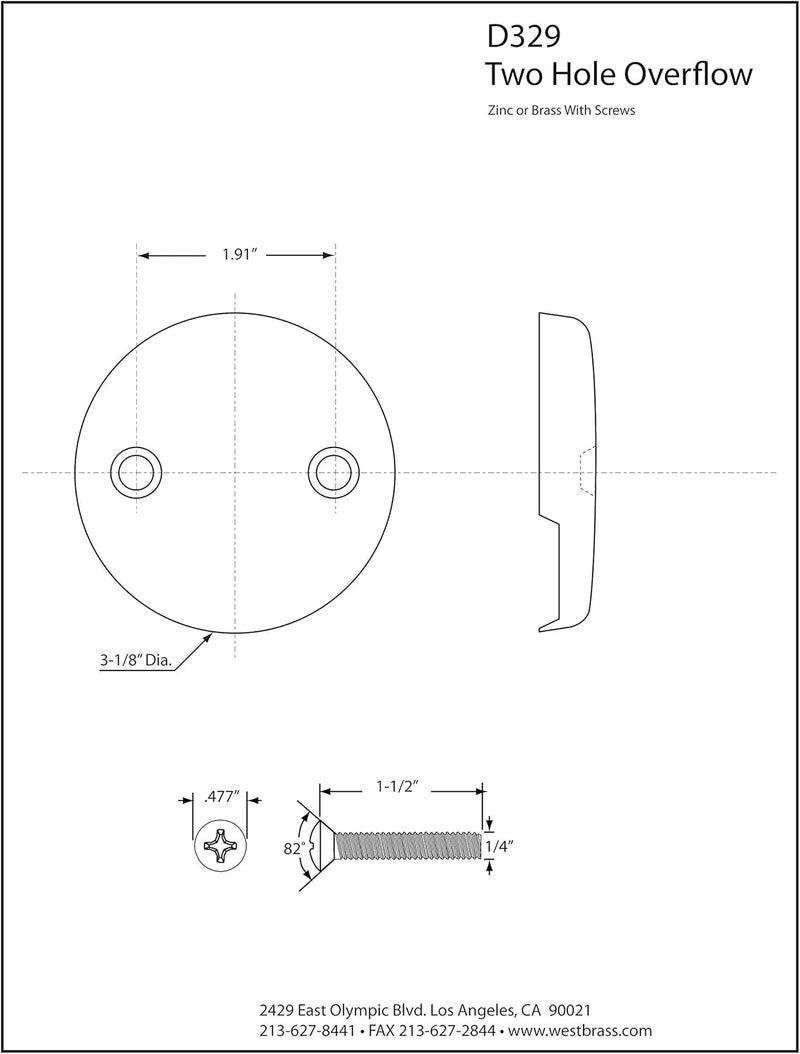 Westbrass R329-62 3-1/8" Two-Hole Bathtub Overflow Face Plate and Screw, Matte Black - Image 3