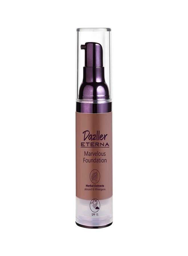 Dazller Eterna Marvelous Foundation, 30mL, Contour MF, Natural Matte finish, SPF 15 protection, Long-lasting up to 8 hours, Water-resistant, Medium-High Coverage, Moisture-locking Oils, Enriched with Nourishing Extracts - Chamomile & Chebula, Vegan, Cruelty-free - Image 1