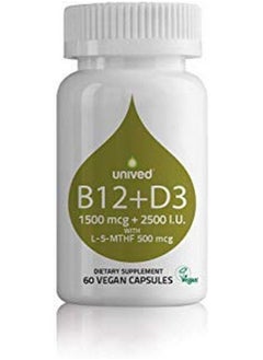 Vegan B12 + D3 Vitamin B12 (1500Mcg Methylcobalamin) Vitamin D3 (2500Iu Lichen) Vitamin B9 (500Mcg 5Mthf) & Alfalfa Supports Immune Bone & Heart Health Energy & Metabolism 60 Vegan Caps