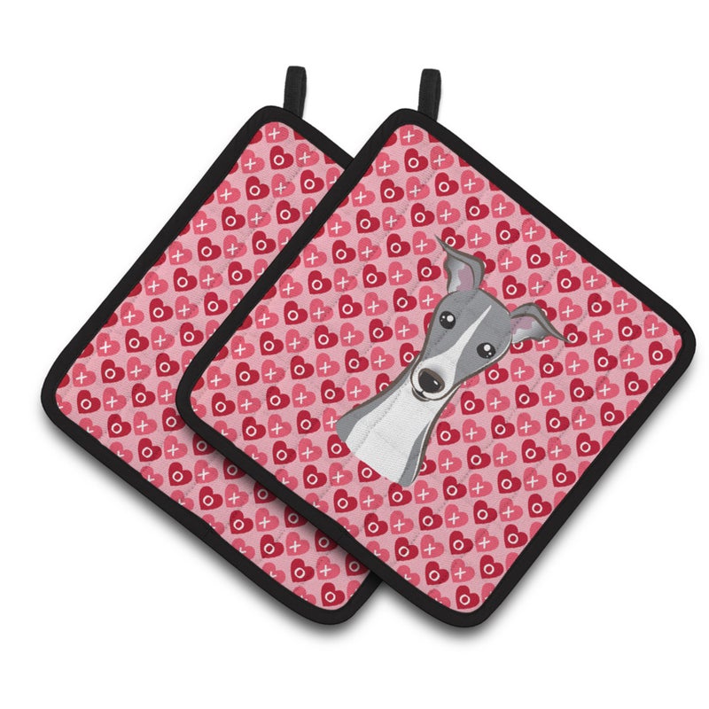 Caroline's Treasures ""Caroline's Treasures Italian Greyhound Hearts Pair of Pot Holders  7.5HX7.5W  Multicolor"" 