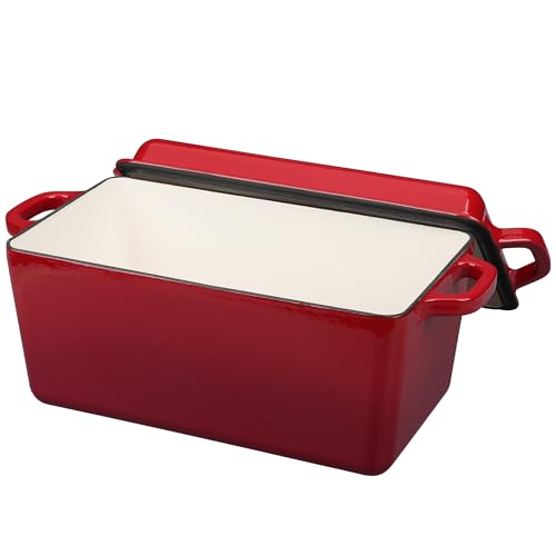 EDGING CASTING Enameled Cast Iron Dutch Oven, Oblong Bread Oven for Sourdough Bread Baking, Baking Pan, Dual Handles, Oven Safe, 4 Quart, Red - Image 5