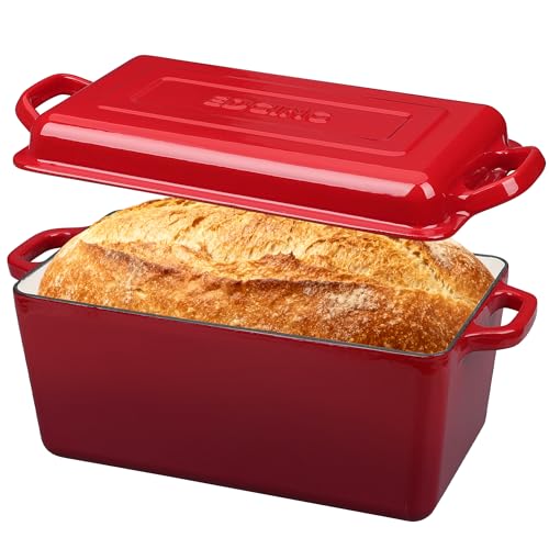 EDGING CASTING Enameled Cast Iron Dutch Oven, Oblong Bread Oven for Sourdough Bread Baking, Baking Pan, Dual Handles, Oven Safe, 4 Quart, Red - Image 1