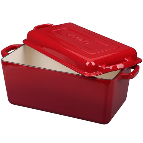 EDGING CASTING Enameled Cast Iron Dutch Oven, Oblong Bread Oven for Sourdough Bread Baking, Baking Pan, Dual Handles, Oven Safe, 4 Quart, Red - Image 4