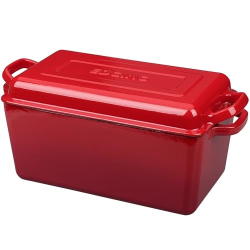 EDGING CASTING Enameled Cast Iron Dutch Oven, Oblong Bread Oven for Sourdough Bread Baking, Baking Pan, Dual Handles, Oven Safe, 4 Quart, Red - Image 3