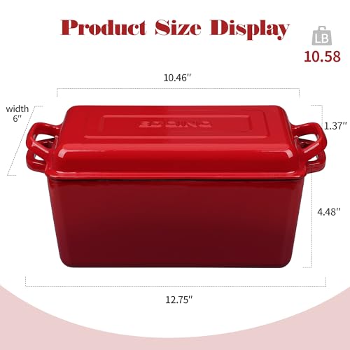 EDGING CASTING Enameled Cast Iron Dutch Oven, Oblong Bread Oven for Sourdough Bread Baking, Baking Pan, Dual Handles, Oven Safe, 4 Quart, Red - Image 2