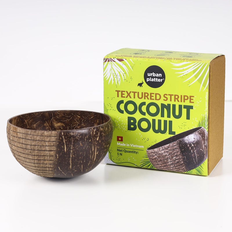 urban platter Textured Stripe Coconut Bowl, 1 Unit (Light Weight | Jumbo Size | Eco-Friendly) - Image 1