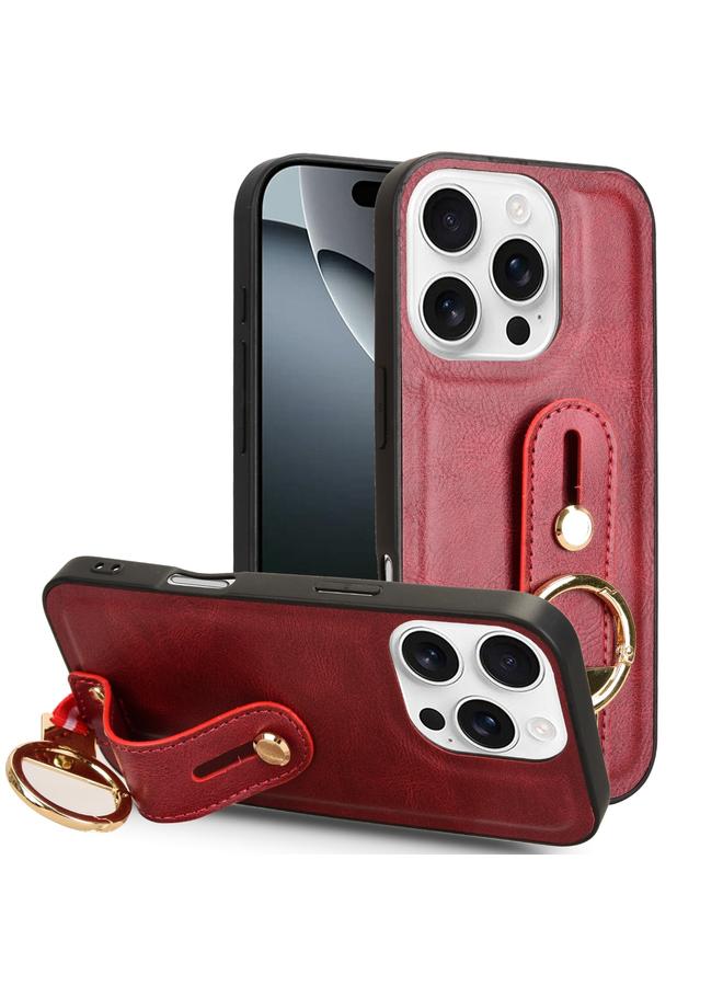 S-TOP Case For iPhone 16 Pro Wristband Leather Back Phone Case - Image 1