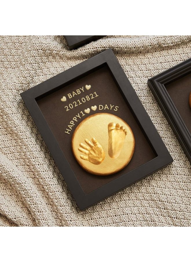 Baby One Year Old Hand Foot Ink Pad Baby Handprint Footprint Photo Frame Full Moon Hundred Days Fetal Hair Souvenir Newborn Gift-Color:❣8inch Horizontal Style (available Before Half A Year Old)❣-Specifications:❣Walnut Color❣  - Image 2