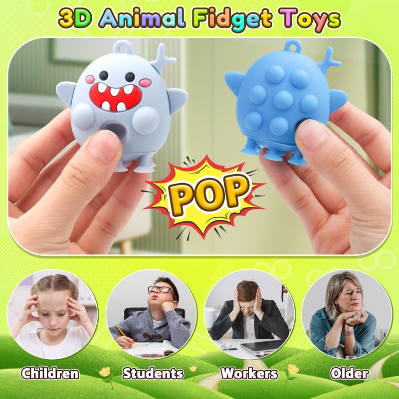 DREACAREFT 24pcs Party Favors for Kids - 3D Animal Pop Fidget Toys Bulk for Goodie Bag Stuffers, Treasure Box Toys for Classroom, Pinata Stuffers Carnival Prizes, Bath Suction Toys for Toddlers - Image 4