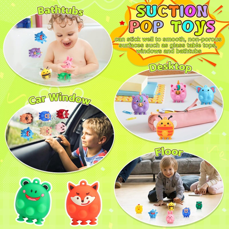 DREACAREFT 24pcs Party Favors for Kids - 3D Animal Pop Fidget Toys Bulk for Goodie Bag Stuffers, Treasure Box Toys for Classroom, Pinata Stuffers Carnival Prizes, Bath Suction Toys for Toddlers - Image 3