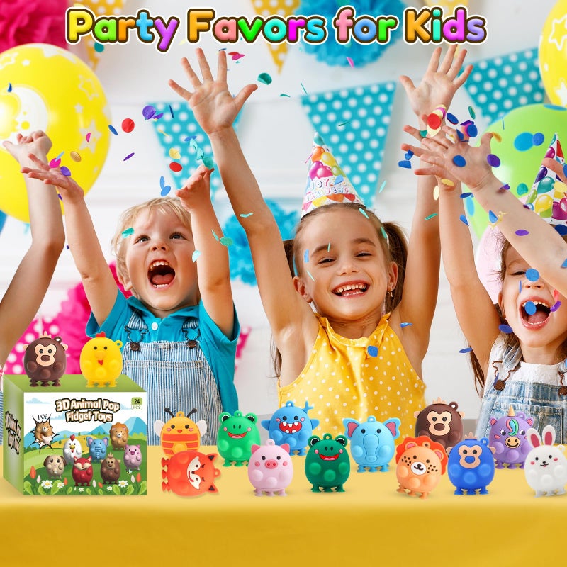DREACAREFT 24pcs Party Favors for Kids - 3D Animal Pop Fidget Toys Bulk for Goodie Bag Stuffers, Treasure Box Toys for Classroom, Pinata Stuffers Carnival Prizes, Bath Suction Toys for Toddlers - Image 5