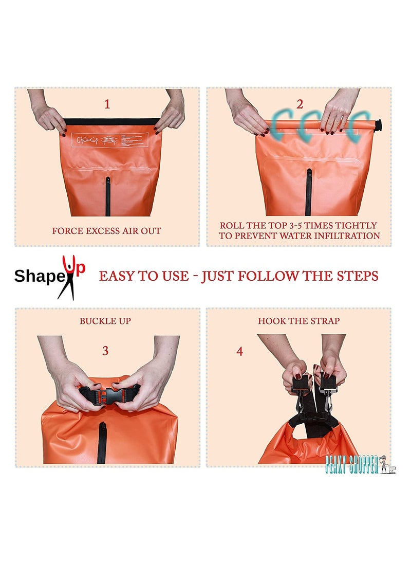 SHAPE UP Waterproof Marine Dry Bag Backpack PVC 500 Tarpaulin 20L & 10L Roll Top Dry Floating Sack Keep Gear Dry for Beach Fishing Kayaking Rafting Boating Swimming Camping Hiking with Towel & Phone Case - Image 4