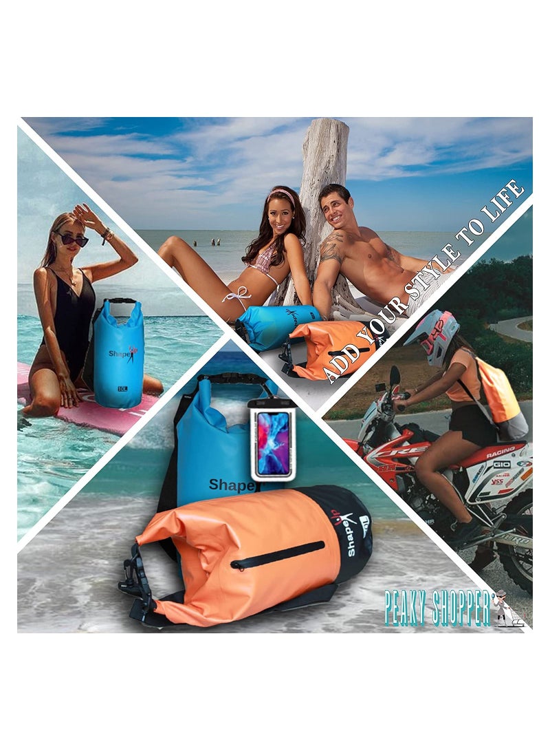 SHAPE UP Waterproof Marine Dry Bag Backpack PVC 500 Tarpaulin 20L & 10L Roll Top Dry Floating Sack Keep Gear Dry for Beach Fishing Kayaking Rafting Boating Swimming Camping Hiking with Towel & Phone Case - Image 2