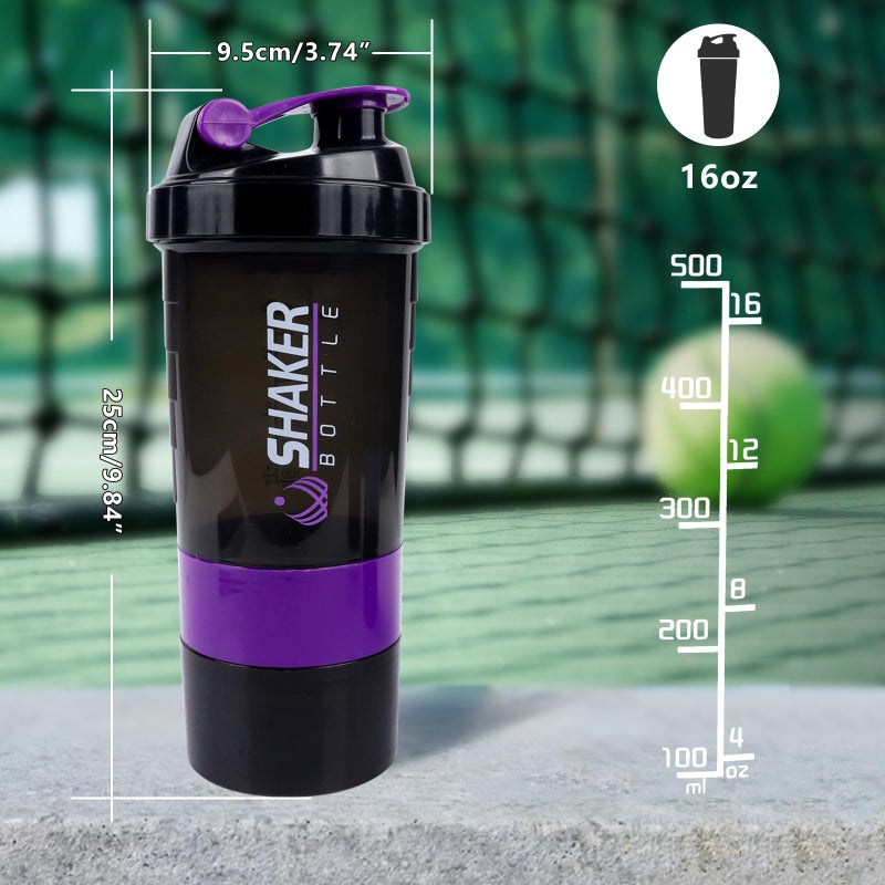 XTK Shaker Bottle Protein Shaker Bottles with Storage and Mix Ball, 16OZ Sports Water Bottle with Pill Organizer,Leak Proof Portable Shaker Bottles for Protein Mixes and Pre Work Out,BPA Free(purple) - Image 3