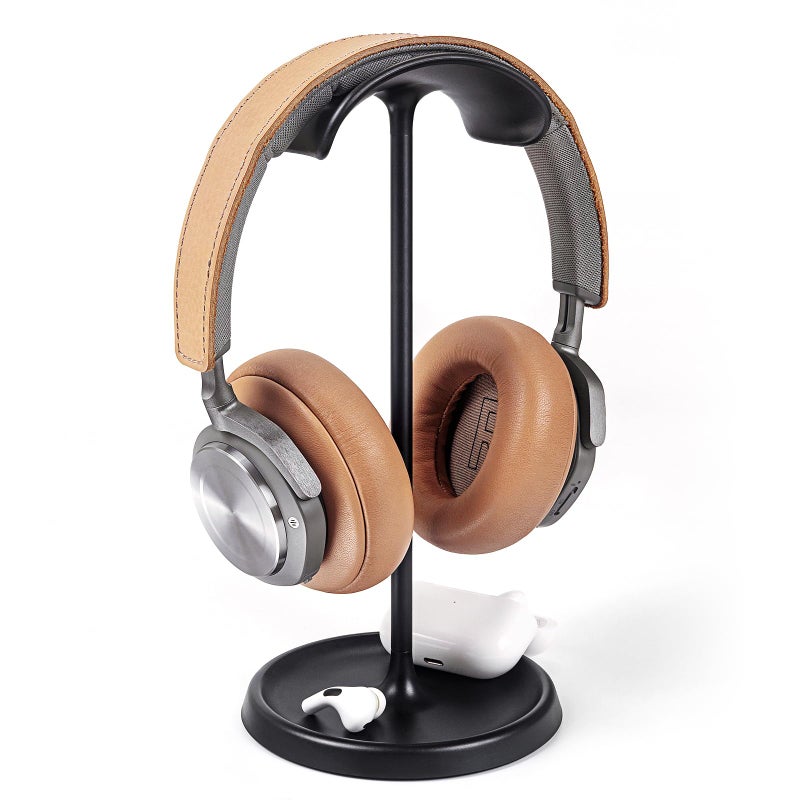 QinCoon Headphone Stand Curved Headset Stand with Storage Tray Heavy Base Gaming Headset Holder for AirPods Max AirPods Pro Beats Bose Sony and More Black - Image 2