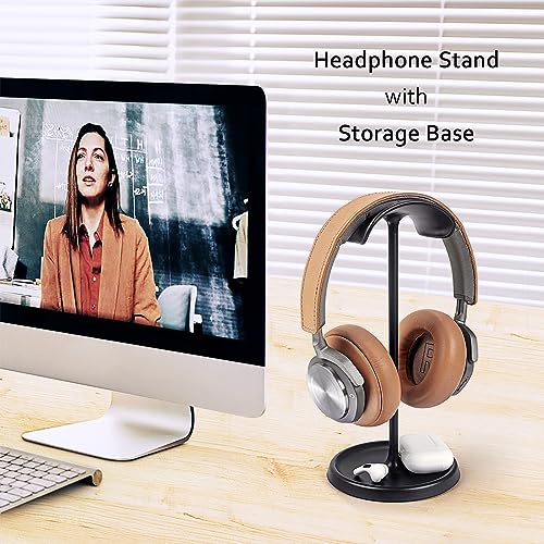 QinCoon Headphone Stand Curved Headset Stand with Storage Tray Heavy Base Gaming Headset Holder for AirPods Max AirPods Pro Beats Bose Sony and More Black - Image 3
