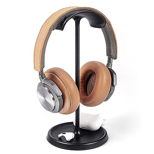 QinCoon Headphone Stand Curved Headset Stand with Storage Tray Heavy Base Gaming Headset Holder for AirPods Max AirPods Pro Beats Bose Sony and More Black - Image 1