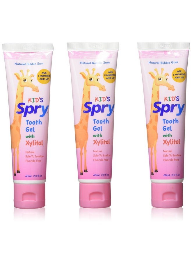 Spry Spry Xylitol Baby Toothpaste, Natural Toddler Toothpaste, Fluoride Free Toothpaste for Kids, Xylitol Toothpaste for Kids Age 3 Months and Up, Tooth Gel Bubble Gum 2 Fl Oz (Pack of 3)  - Image 1