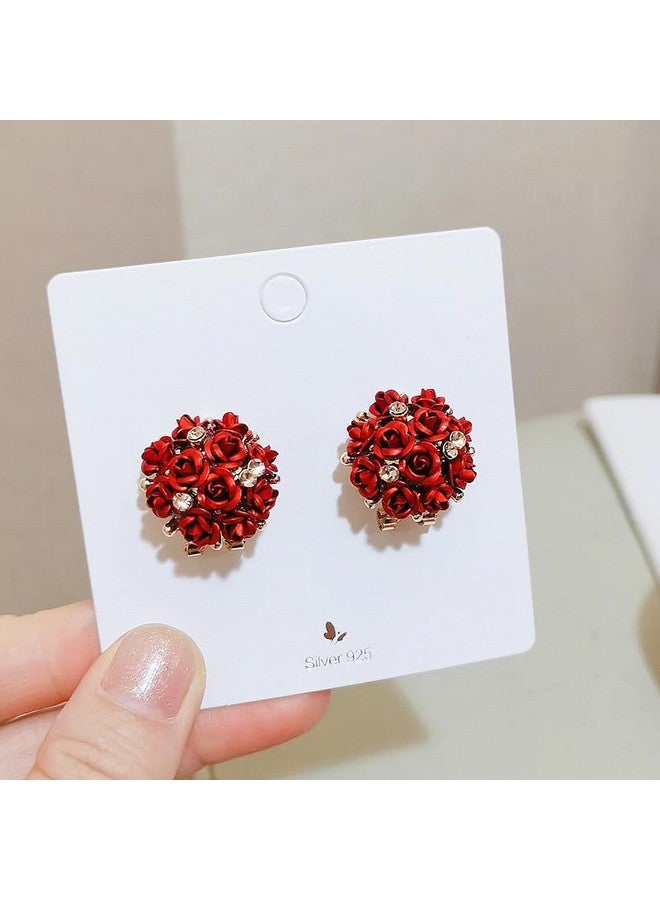YouBella Jewellery for women earings Crystal Rose Shape Floral Stud Earrings for Girls and Women (Red) - Image 2
