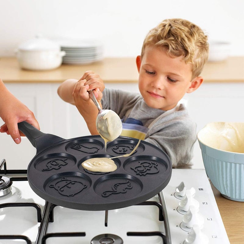 No brands Pancake Pan Pancake Griddle with 7 Flapjack Animals Molds Pancake Maker Skillet Non-stick Breakfast Pan for Pancake, Blinis,Omelettes, Fried Eggs, black - Image 2