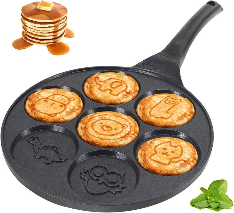 No brands Pancake Pan Pancake Griddle with 7 Flapjack Animals Molds Pancake Maker Skillet Non-stick Breakfast Pan for Pancake, Blinis,Omelettes, Fried Eggs, black - Image 1