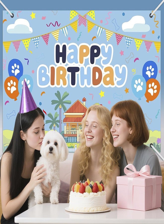 BOBORAT 7x5ft Blue Dog Birthday Backdrop with 32ft Ribbon, Birthday Party Decoration Background, Blue Cute Cartoon Theme Photo Banner for Girl, Woman, Kid, Adult - Image 4