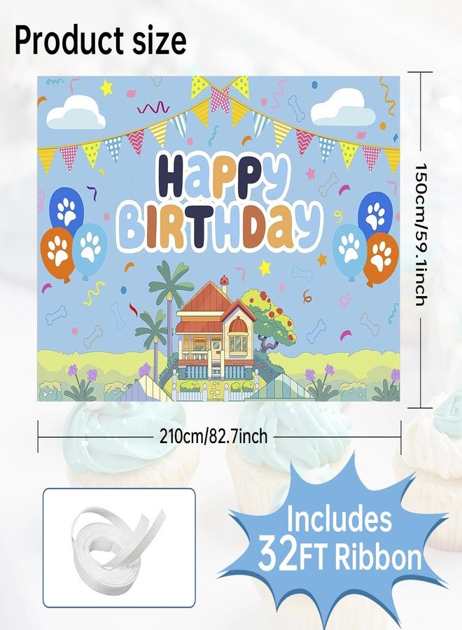 BOBORAT 7x5ft Blue Dog Birthday Backdrop with 32ft Ribbon, Birthday Party Decoration Background, Blue Cute Cartoon Theme Photo Banner for Girl, Woman, Kid, Adult - Image 2