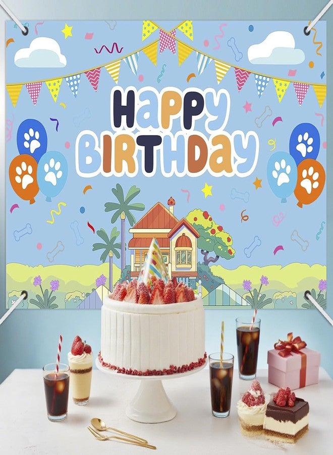 BOBORAT 7x5ft Blue Dog Birthday Backdrop with 32ft Ribbon, Birthday Party Decoration Background, Blue Cute Cartoon Theme Photo Banner for Girl, Woman, Kid, Adult - Image 3