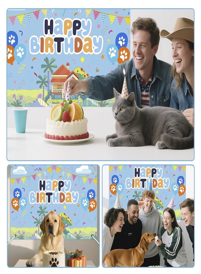 BOBORAT 7x5ft Blue Dog Birthday Backdrop with 32ft Ribbon, Birthday Party Decoration Background, Blue Cute Cartoon Theme Photo Banner for Girl, Woman, Kid, Adult - Image 5