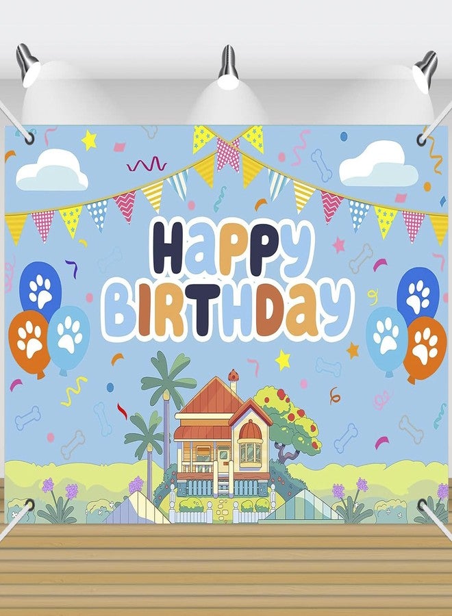 BOBORAT 7x5ft Blue Dog Birthday Backdrop with 32ft Ribbon, Birthday Party Decoration Background, Blue Cute Cartoon Theme Photo Banner for Girl, Woman, Kid, Adult - Image 1