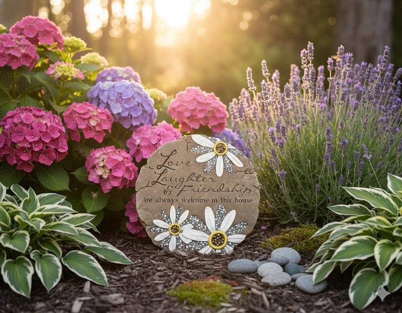 Carson Friendship Garden Stone, Garden Decor Stepping Stones with Beadworks Decorative Home Accent, Daisy, Round, 9 x 9.25 inches - Image 2