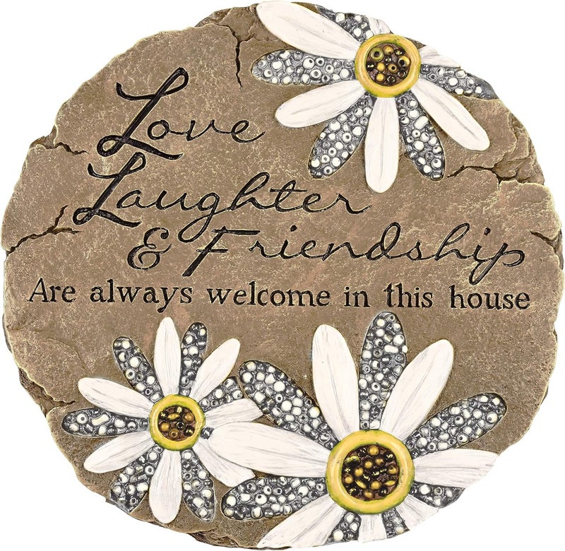Carson Friendship Garden Stone, Garden Decor Stepping Stones with Beadworks Decorative Home Accent, Daisy, Round, 9 x 9.25 inches - Image 1