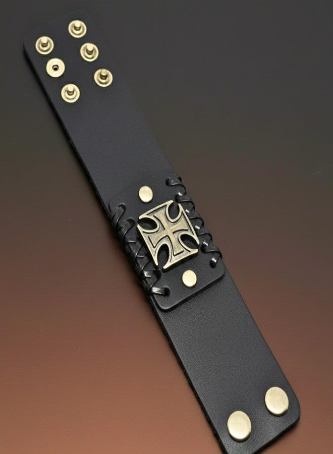 THE MEN THING CRUSADER CROSS - 45mm Genuine Leather Adjustable Bracelet for Men & Boys (9 inch) - Image 5