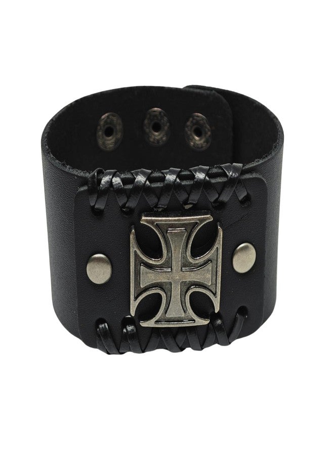 THE MEN THING CRUSADER CROSS - 45mm Genuine Leather Adjustable Bracelet for Men & Boys (9 inch) - Image 1