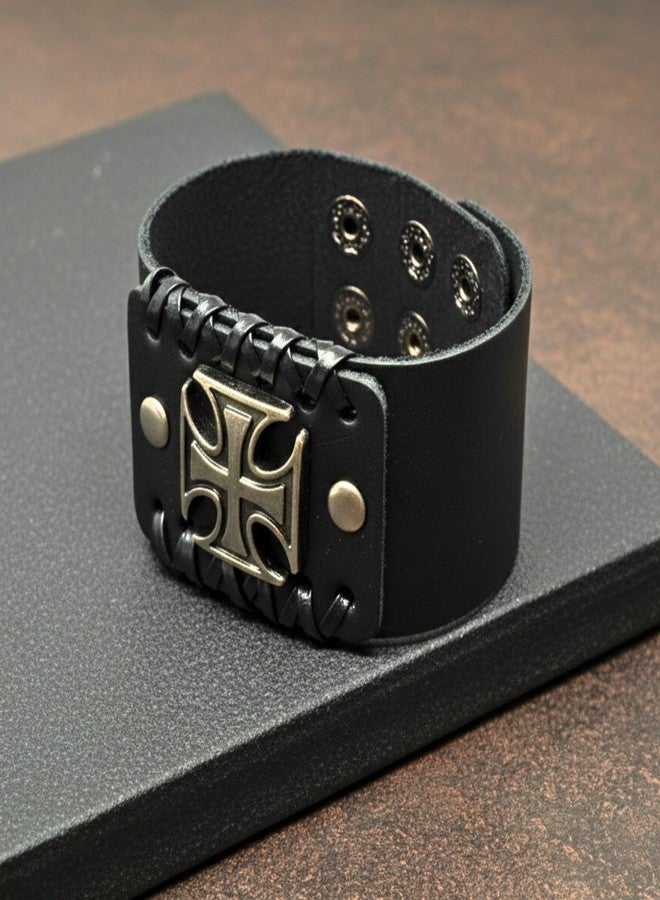 THE MEN THING CRUSADER CROSS - 45mm Genuine Leather Adjustable Bracelet for Men & Boys (9 inch) - Image 4