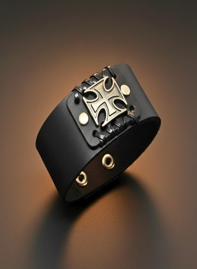 THE MEN THING CRUSADER CROSS - 45mm Genuine Leather Adjustable Bracelet for Men & Boys (9 inch) - Image 3