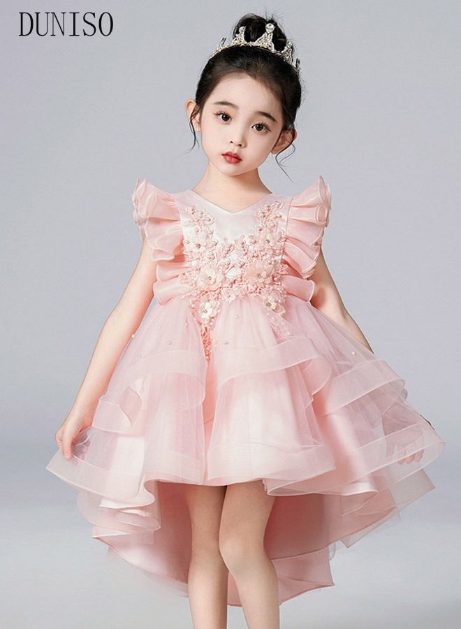 DUNISO Girls Dress Kids Short Sleeves Lace Party Dresses With Tutu Skirt Toddler Princess Birthday Party Wedding Dresses  - Image 1