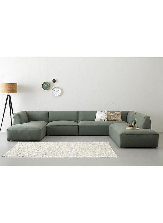 Homzmart - MDF and Linen L-Shape Sofa  - Green - Image 1