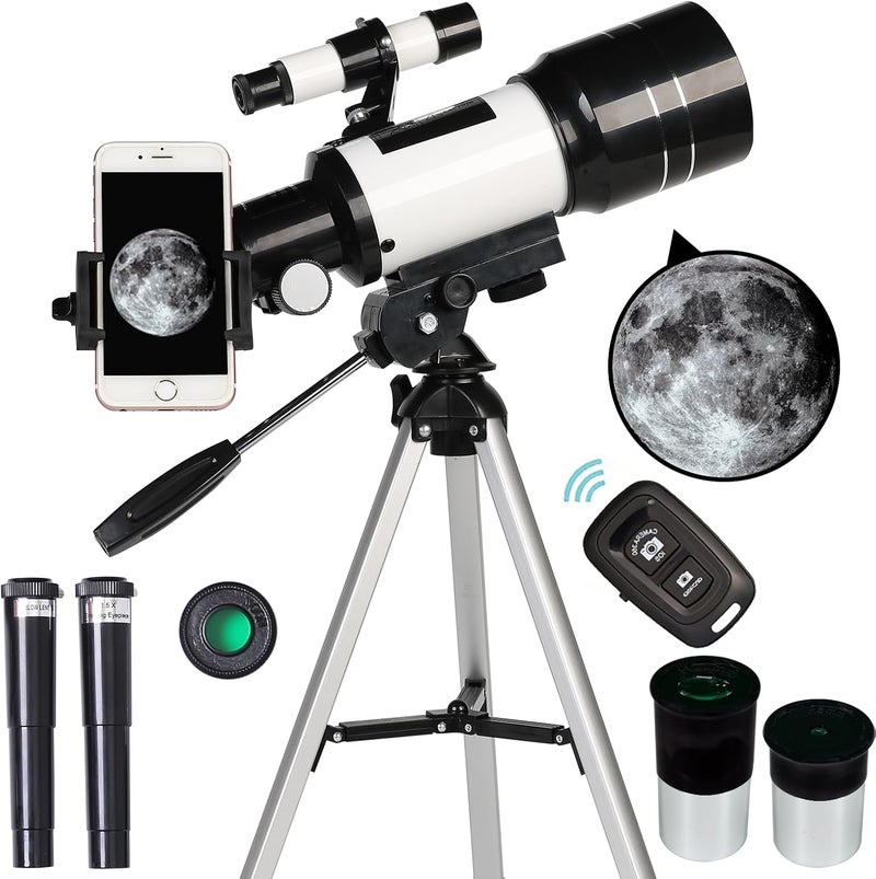 ToyerBee Telescope for Adults & Kids, 70mm Aperture Refractor (15X-150X) Portable Travel Telescope with Phone Adapter & Wireless Remote, Astronomy Beginners Gifts, Black - Image 1