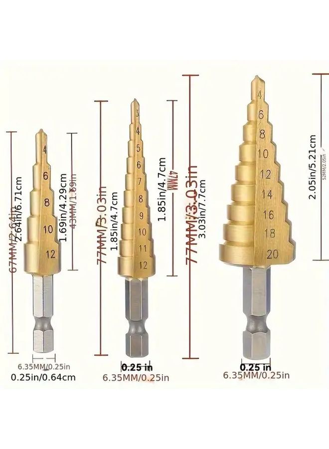 Titanium Coated High Speed Steel Step Drill Set Metal Construction Spiral Flutes - Image 4