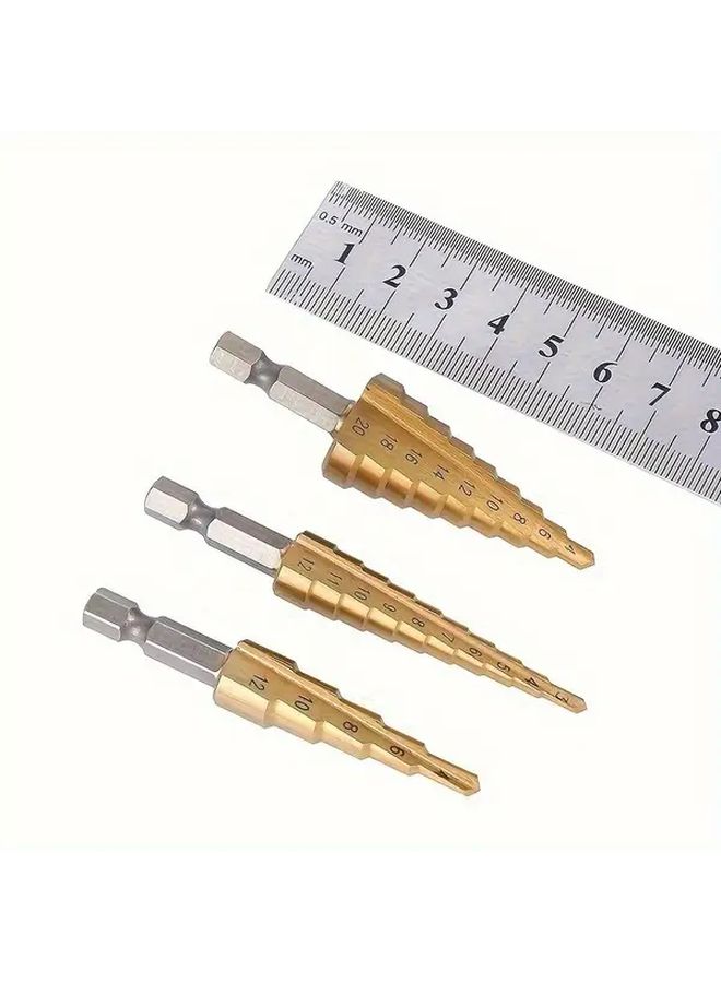 Titanium Coated High Speed Steel Step Drill Set Metal Construction Spiral Flutes - Image 3