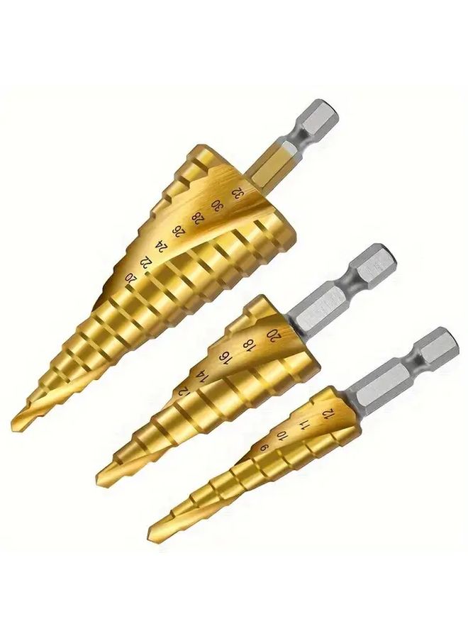 Titanium Coated High Speed Steel Step Drill Set Metal Construction Spiral Flutes - Image 1