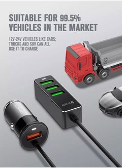 LDNIO شاحن سيارة سريع ذكي C61 مزود بـ 4 منافذ USB وQC3.0 وقوة 35 وات، أسود  - Image 2