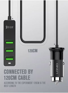 LDNIO شاحن سيارة سريع ذكي C61 مزود بـ 4 منافذ USB وQC3.0 وقوة 35 وات، أسود  - Image 5