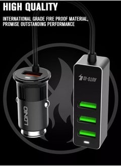 LDNIO شاحن سيارة سريع ذكي C61 مزود بـ 4 منافذ USB وQC3.0 وقوة 35 وات، أسود  - Image 3