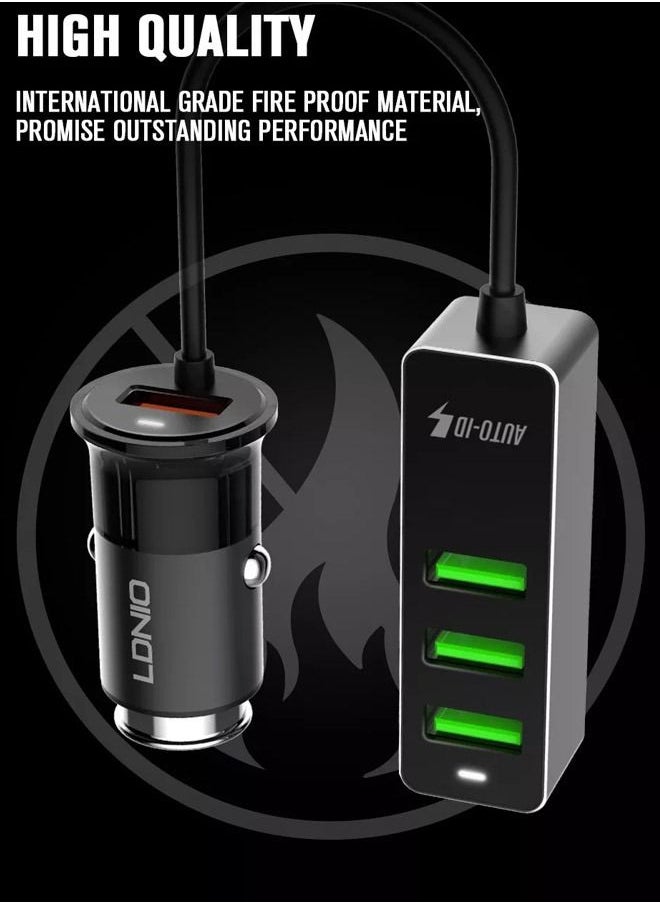 LDNIO شاحن سيارة سريع ذكي C61 مزود بـ 4 منافذ USB وQC3.0 وقوة 35 وات، أسود  - Image 3