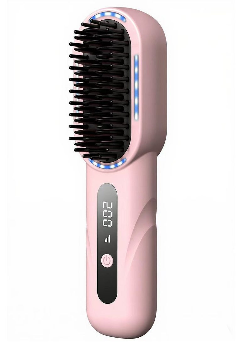 Eesyy Cordless Hair Straightener Brush with 4 Temp Settings, Blue Light Sterilization, Type-C Charging, Dual Anti-Scald Design for Smooth Styling, Portable Travel-Friendly Hot Brush - Image 1
